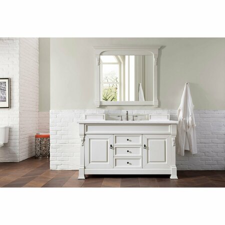 James Martin Vanities Brookfield 60in Single Vanity, Bright White w/ 3 CM Arctic Fall Solid Surface Top 147-V60S-BW-3AF